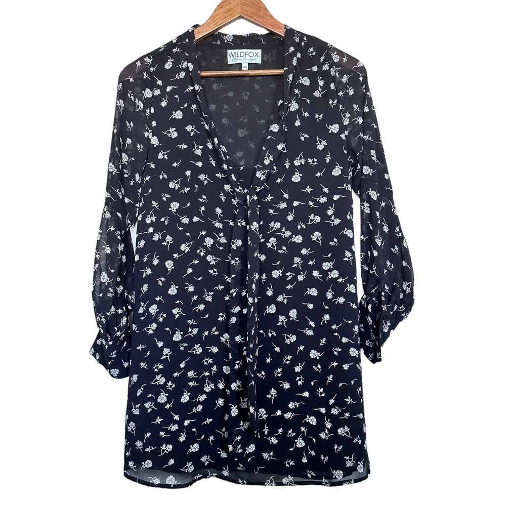 Wildfox Sz XS Fall Floral Mini Dress Black Tie Neckline Lined